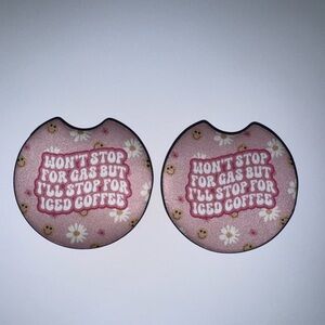 Pink Car Coasters with Fun Coffee Quote